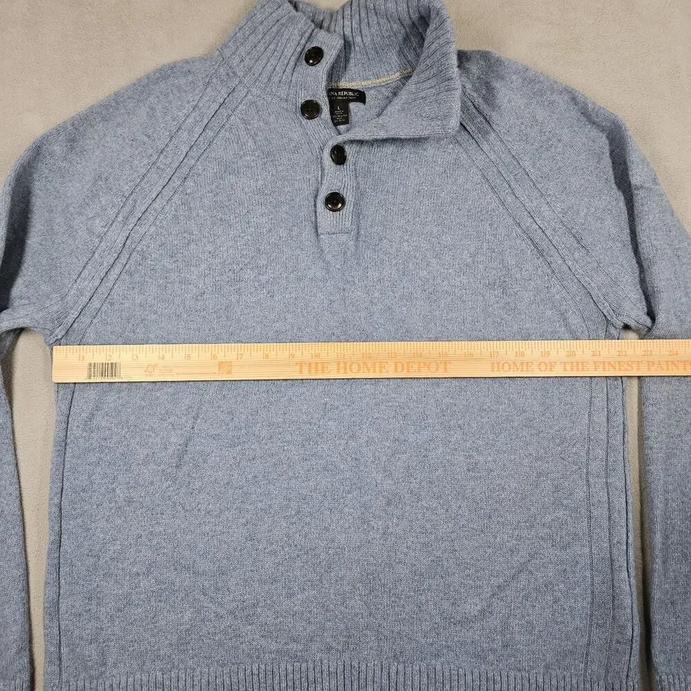 Banana Republic Sweater Mens L Blue Recycled Wool Blend Mock Neck Italian Yarn